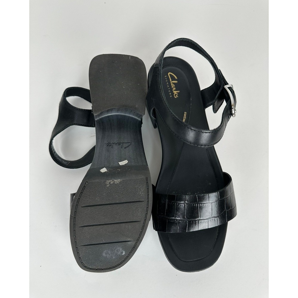 Clarks Signature Black Leather Platform Sandals Block Heel Sz 8M Y2K Ankle Strap - Picture 11 of 11